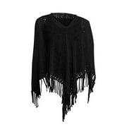 Baberdicy Shawls and Wraps Women's Four Seasons Casual Shawl Knitted Geometric Tassel Decoration Multi Purpose Shawl Scarf Wraps for Women Black